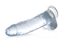 Jock C-Thru 11 Inch Realistic Suction Cup Dildo Clear showcasing its lifelike design and transparent style.