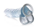 Jock C-Thru 11 Inch Realistic Suction Cup Dildo Clear showcasing lifelike details and transparent design.