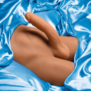 JOCK Male Ass Masturbator with Posable Dildo featured on blue satin fabric, showcasing realistic design and texture.