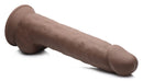 Silexpan Dark Silicone Dildo with Balls 10 Inch showcasing a realistic design and textured surface.