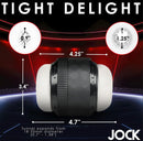 JOCK Tightening Masturbator dimensions and adjustable fit display with 0.9" to 1.25" settings for maximum pleasure.