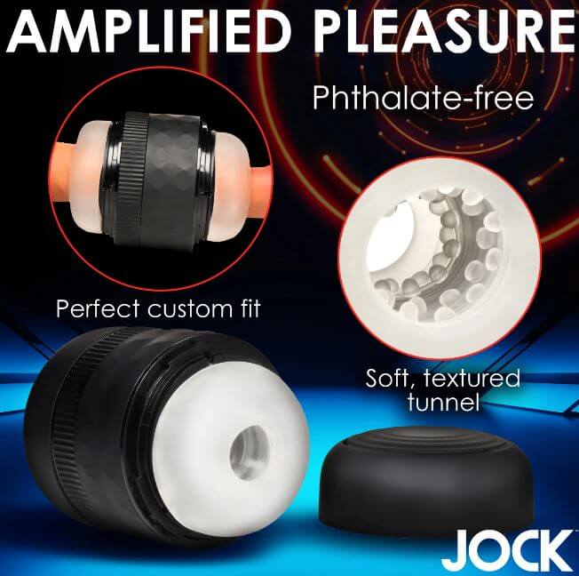 JOCK Tightening Masturbator with adjustable fit and textured tunnel for maximum pleasure, phthalate-free design showcased
