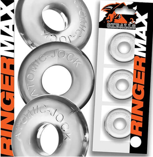 Oxballs Ringer Max 3pk Clear C-Rings - Durable, Stretchy Cock Rings for Maximum Pleasure and Support