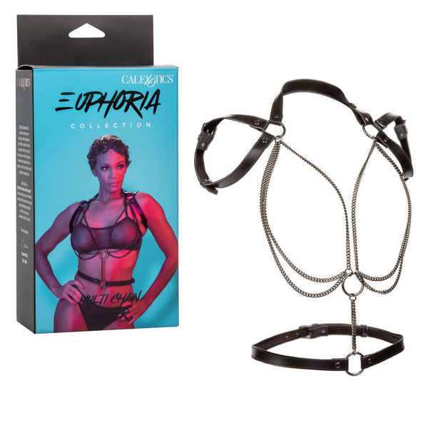 Euphoria Collection Multi Chain Halter - Adjustable Vegan Leather Harness with Heavy-Duty Metal Chains Packaging