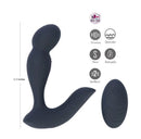 Maia Colton Prostate Massager Black showcasing its sleek design, dual motors, rechargeable function, and submersible features.