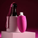 Selopa Companion pink USB rechargeable vibrating egg with chrome handle and 10 speeds & patterns on display on pink podium