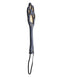 Blue leopard faux leather paddle with paw-shaped cutouts and wrist strap, designed for playful sensations and stylish impact.