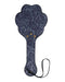 Blue leopard faux leather paddle with paw-shaped cutouts, designed for playful marks and stylish impact during adventurous moments.