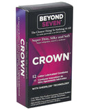 Beyond 7 Crown Super Thin Sensitive Latex Condoms 12 Pack packaging showcasing ultra-thin design and reliable protection.