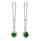 Image of Sex & Mischief Indica Crystal Nipple Clips featuring green crystal accents and an elegant design.