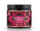 Honey Dust Strawberry Dreams Kissable Body Powder 6 Oz in elegant packaging with floral design and romantic label.