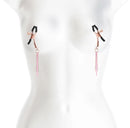 Bound Nipple Clamps DC3 Rose Gold displayed on a mannequin, featuring rose gold detailing and soft silicone tips.