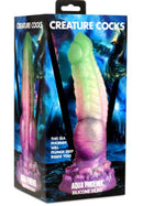 CREATURE COCKS Aqua Phoenix Silicone Dildo in jade green and purple fantasy design with suction cup base, packaging image