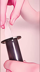 Strap-on-me Squirting Cum Realistic Dildo Large Vanilla being prepared for use with a detailed view of the nozzle.