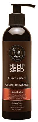 Earthly Body Hemp Seed Shave Cream Isle of You 8 Oz in a pump bottle for smooth shaving.