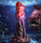 Fantasy-inspired ribbed silicone dildo with suction cup base underwater, surrounded by mythical sea creature.
