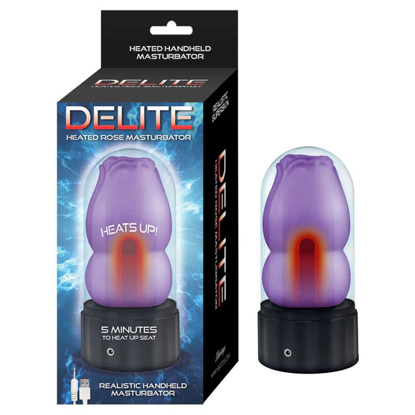 Delite Heated Rose Masturbator in Purple - Realistic Handheld Pleasure Toy with Warming Function by Nasstoys.