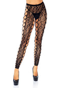 Leg Avenue Footless Leopard Lace Crotchless Tights Black featuring leopard lace detailing and a bold design.
