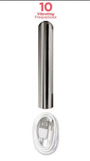 7-inch rechargeable bullet vibrator with 10 vibration frequencies and USB charging cable
