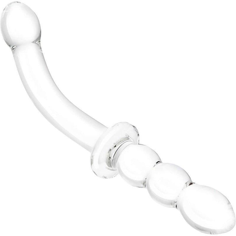 Gläs 12 Inch Girthy Ribbed G-Spot Glass Dildo with Handle Grip, Double-Ended Design for Intense Stimulation