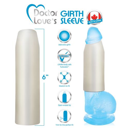 Doctor Love Girth Sleeve 2 inches Extra Girth Trim to Fit showing its features and design for enhanced pleasure.