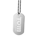 Tom of Finland Hybrid Lube 8 Oz dog tag on a black ball chain, highlighting the brand's design.