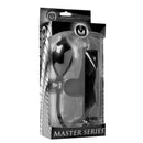 Master Series Silencer Inflatable Locking Silicone Penis Gag packaging with adjustable strap and hand pump.
