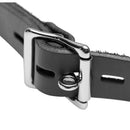 Close-up of the buckle on the Master Series Feeder Locking Open Mouth Gag Black