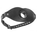 Master Series Feeder Locking Open Mouth Gag Black with vegan leather and steel hardware for bondage.