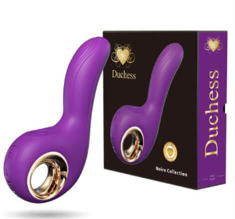 Duchess Tapping Vibe in purple, luxurious G-spot vibrator with packaging, featuring ultra-strong vibrations and tapping stimulation.
