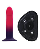 Duo Silicone Dildo and Harness in Pink and Purple with Suction Cup