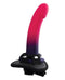 Pink and purple silicone dildo with harness and suction cup, 7-inch non-vibrating design for double pleasure.