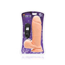 Si Novelties 9 Inch Thick Vibrating Dildo with Balls Vanilla packaging featuring realistic design and remote control.