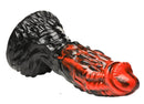 Vulcan Silicone Fantasy Dildo with Textured Surface and Suction Cup Base in Fiery Red and Deep Black Colors