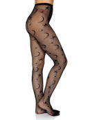 Leg Avenue Celestial Fishnet Tights One Size Black featuring a star and moon design for stylish leg wear.