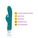 Viben Alluring Come Hither Rabbit Vibrator Ocean showcasing design features like waterproof, 7 vibration patterns, premium silicone.