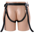 Strict Leather Two-Strap Dildo Harness showcasing the classic open-crotch design from the back view.