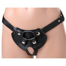 Strict Leather Two-Strap Dildo Harness with a classic open-crotch design for strap-on play.