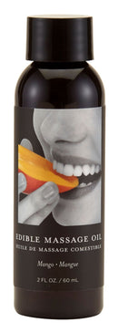 Earthly Body Edible Mango Massage Oil 2oz bottle with tropical mango flavor for sensual massages.