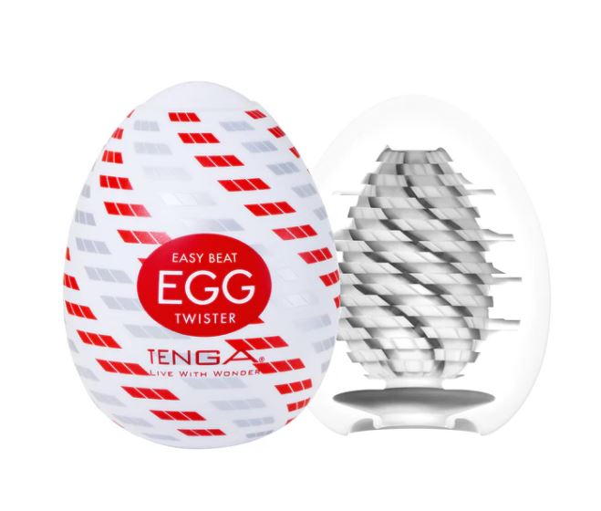 Tenga Egg Twister Stroker showing complex internal ribbing for enhanced stimulation and pleasure.