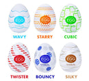 Tenga Egg Twister Stroker and other Tenga Egg styles including Wavy, Starry, Cubic, Bouncy, and Silky.