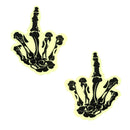 Fuck You Glow in the Dark Skeleton Hand Nipple Cover Pasties, bold glowing design for raves and festivals.