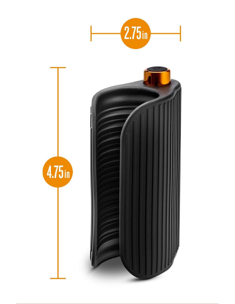 M Elite Platinum Wrapt Black versatile stroker with realistic feel, ribbed interior, squeezable, 2.75-inch diameter, 4.75-inch height