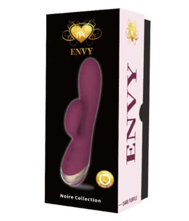 Envy Inflatable Vibrator in purple packaging, showcasing the dual vibrating zones and inflatable head for enhanced pleasure.