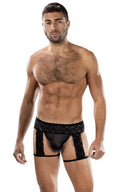 Model wearing Envy Midnight Stride Garters Black, showcasing bold design and comfortable fit.