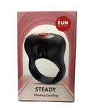Packaging of Fun Factory Steady Vibrating Cockring Black showcasing the product design and branding.
