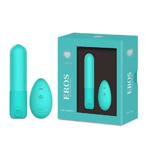 Eros Ultra Bullet with Remote in Teal, part of the Luxe Collection, showcasing powerful vibrations for pleasure.