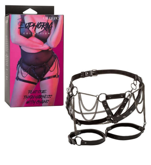 Plus Size Thigh Harness with Chains - Adjustable Vegan Leather Harness with Metal Chains by Euphoria Collection from CALEXOTICS