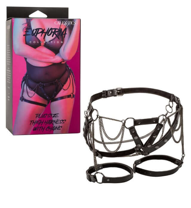 Plus Size Thigh Harness with Chains - Adjustable Vegan Leather Harness with Metal Chains by Euphoria Collection from CALEXOTICS