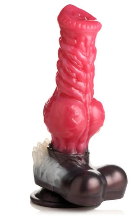 Creature Cocks Cujo Canine Silicone Dildo - Fantasy Dog Dildo with Suction Cup Base and Central Knot in Bright Red Shaft